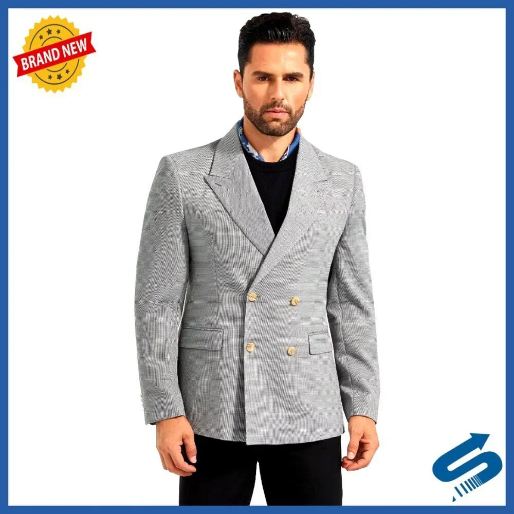 Slim Fit Double Breasted Sport Coat Blazer Peak Lapel Formal Casual
